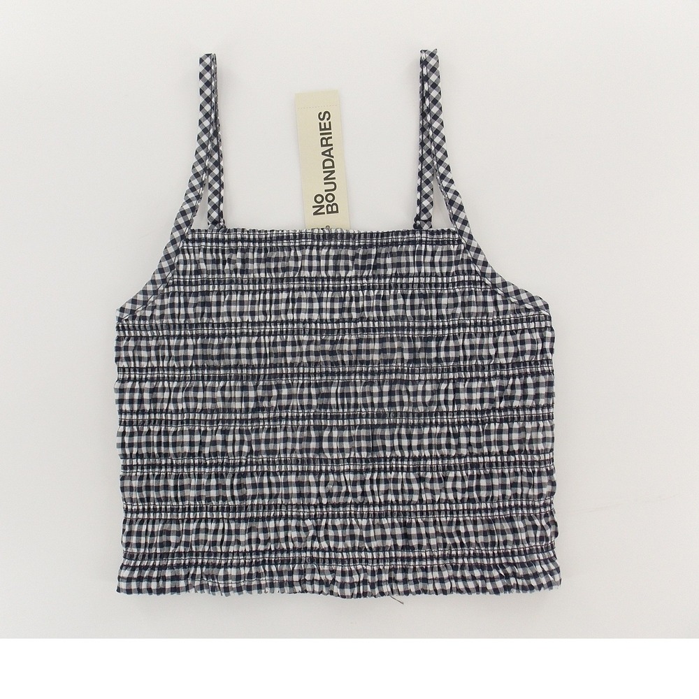 NWT No Boundaries Gingham Smocked Cami Tank Women XXS Black White